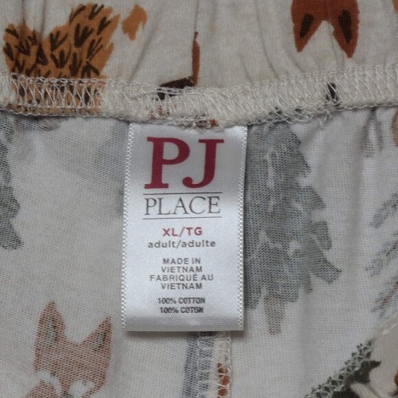 PJ Place Adult XL Forest Animal Print Pajama Pants Bear Fox Deer Racoon Trees - Picture 3 of 9